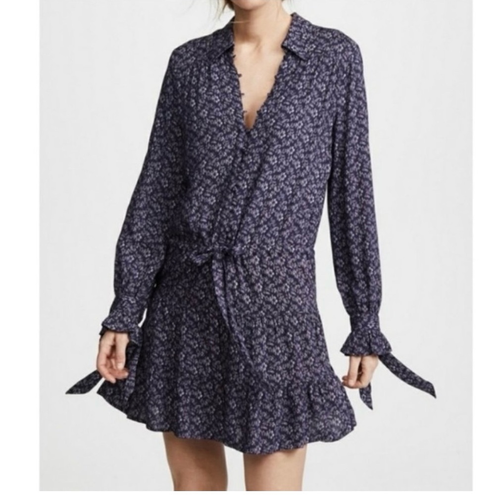 Paige Denisa Floral Flounce Blue Print Dress M